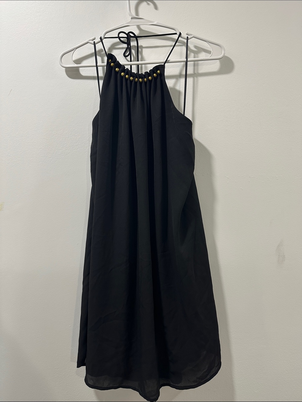 Guess Black Halter Mini Dress with Gold Bead Detail